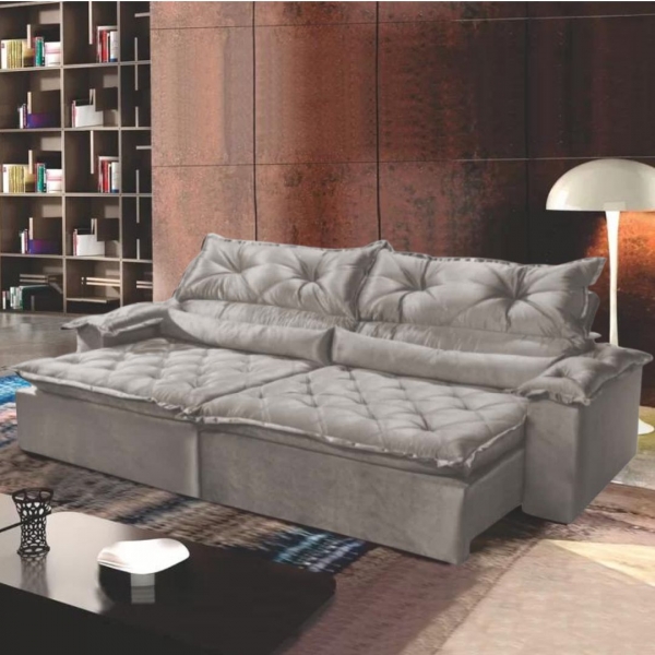 Sofá Retrátil/Reclinável Ambar - Veludo Cinza - 200cm