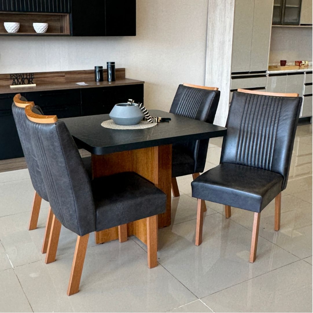 *Mesa Marmorizada 090x090 + 4 cadeiras - TEXAS Marmore Preto