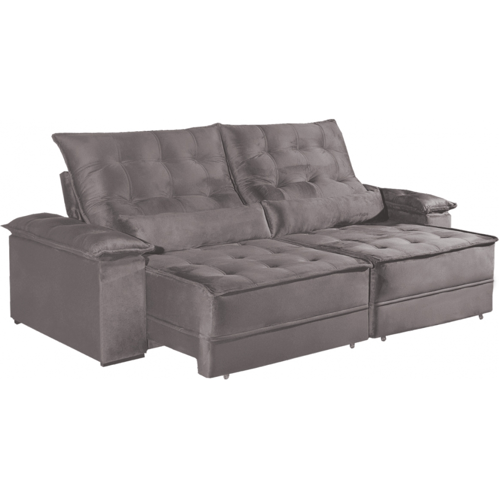 Sofá Retrátil e Reclinável Coral - Veludo marrom - 250cm