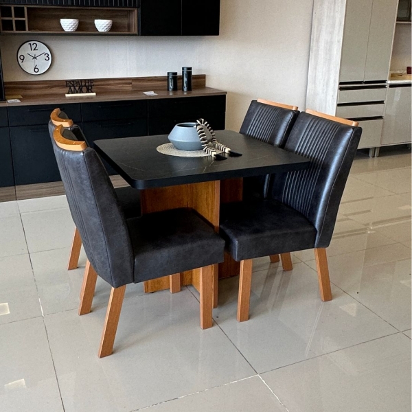 *Mesa Marmorizada 090x090 + 4 cadeiras - TEXAS Marmore Preto