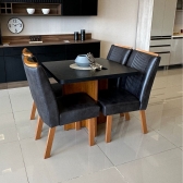 *Mesa Marmorizada 090x090 + 4 cadeiras - TEXAS Marmore Preto