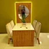 *Mesa com painel ripado Colonia C/Espelho + 4 Cadeiras - Cadeira coimbra Bege