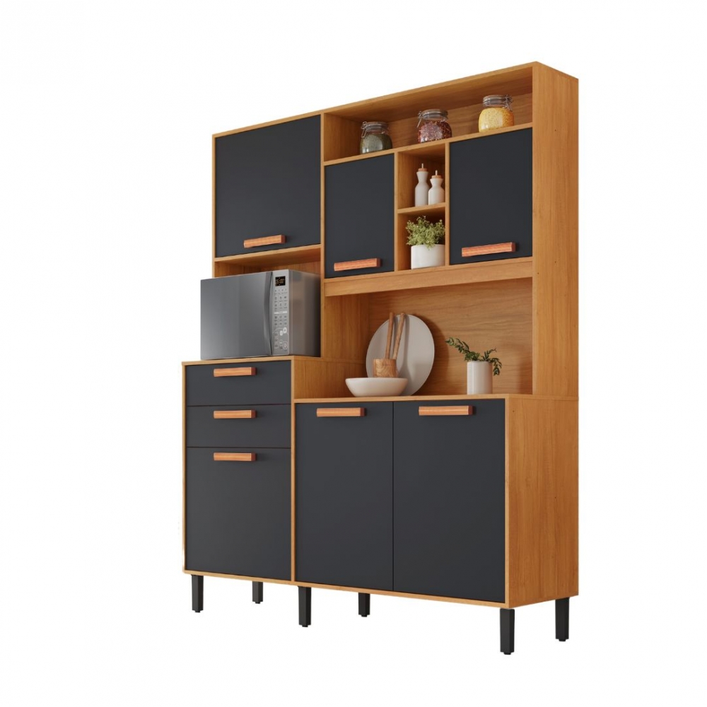 Kit Cozinha 6 Portas 2 Gavetas Júpiter - Cinamomo/Grafite