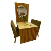 *Mesa com painel ripado Colonia C/Espelho + 4 Cadeiras - Cadeira porto Marrom Acinzentado