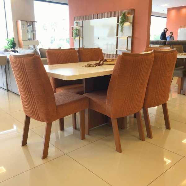 *Mesa Marmorizada 180x090 + 6 cadeiras - DALLAS Marmore Off White