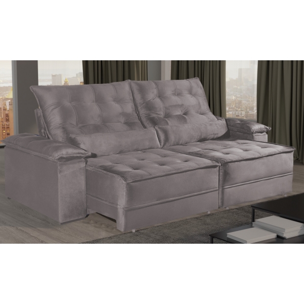 Sofá Retrátil e Reclinável Coral - Veludo marrom - 250cm