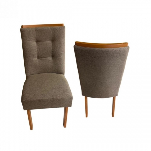 *Mesa com painel ripado Colonia C/Espelho + 4 Cadeiras - Cadeira porto Marrom Acinzentado