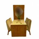 *Mesa com painel ripado Colonia C/Espelho + 4 Cadeiras - Cadeira coimbra Bege