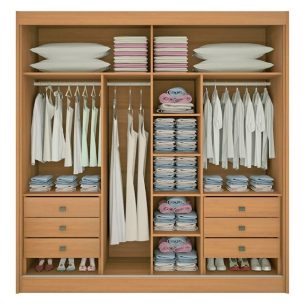 Guarda-roupa Ripado 2 Portas 6 Gavetas Fresno - Branco