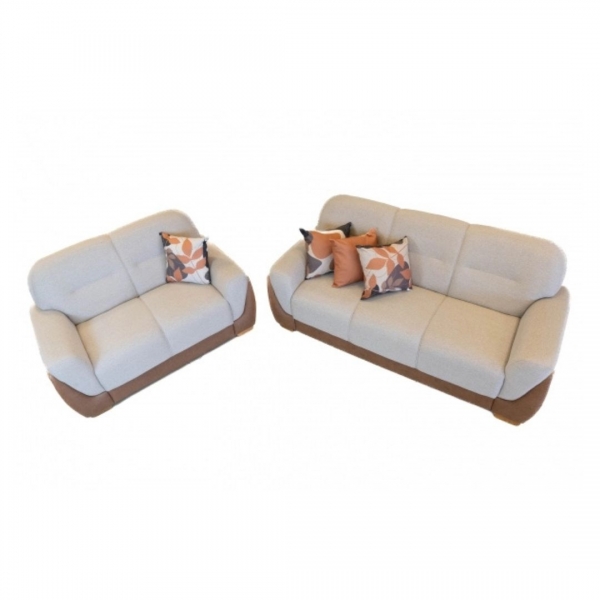 Sofá 2 Lugares Lombardia - Couro marrom com linho cinza