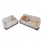 Sofá 2 Lugares Lombardia - Couro marrom com linho cinza