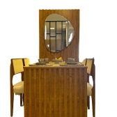 *Mesa com painel ripado Colonia C/Espelho + 4 Cadeiras - Cadeira Armani tela