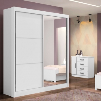 Guarda-roupa com espelho 2 portas 3 gavetas Athenas