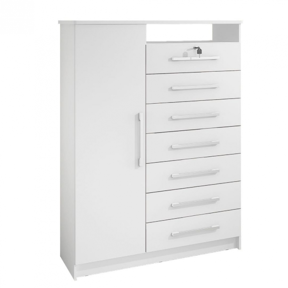 Cômoda 1 Porta 7 Gavetas Kansas - Branco
