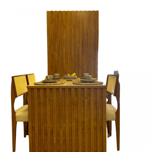 *Mesa com painel ripado Colonia S/Espelho + 4 Cadeiras - Cadeira Armani tela